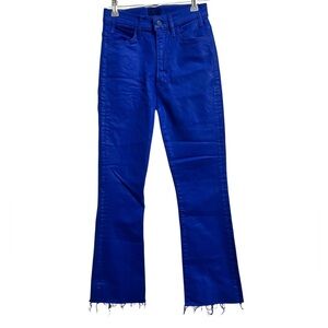 MOTHER The Hustler Women's Cobalt Blue Flare Jeans with Frayed Hem